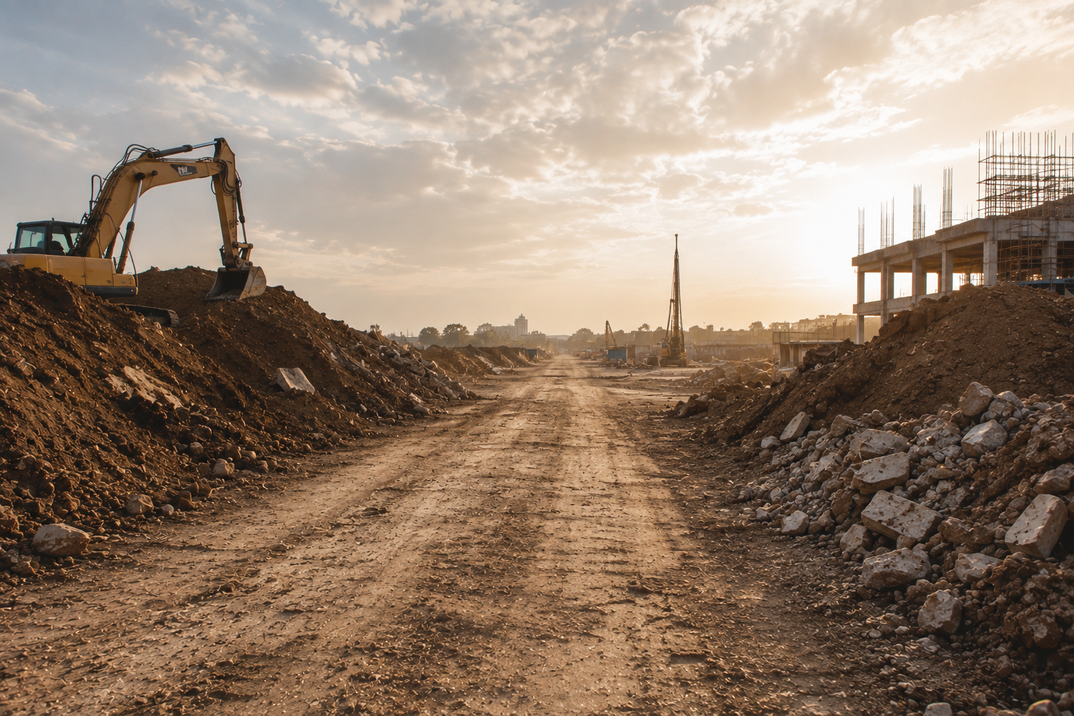 Construction and demolition site with recovered materials