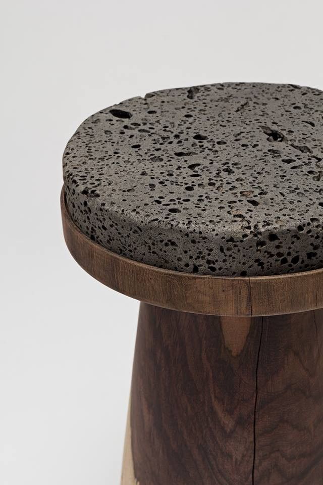 Volcanic stone and wood material detail